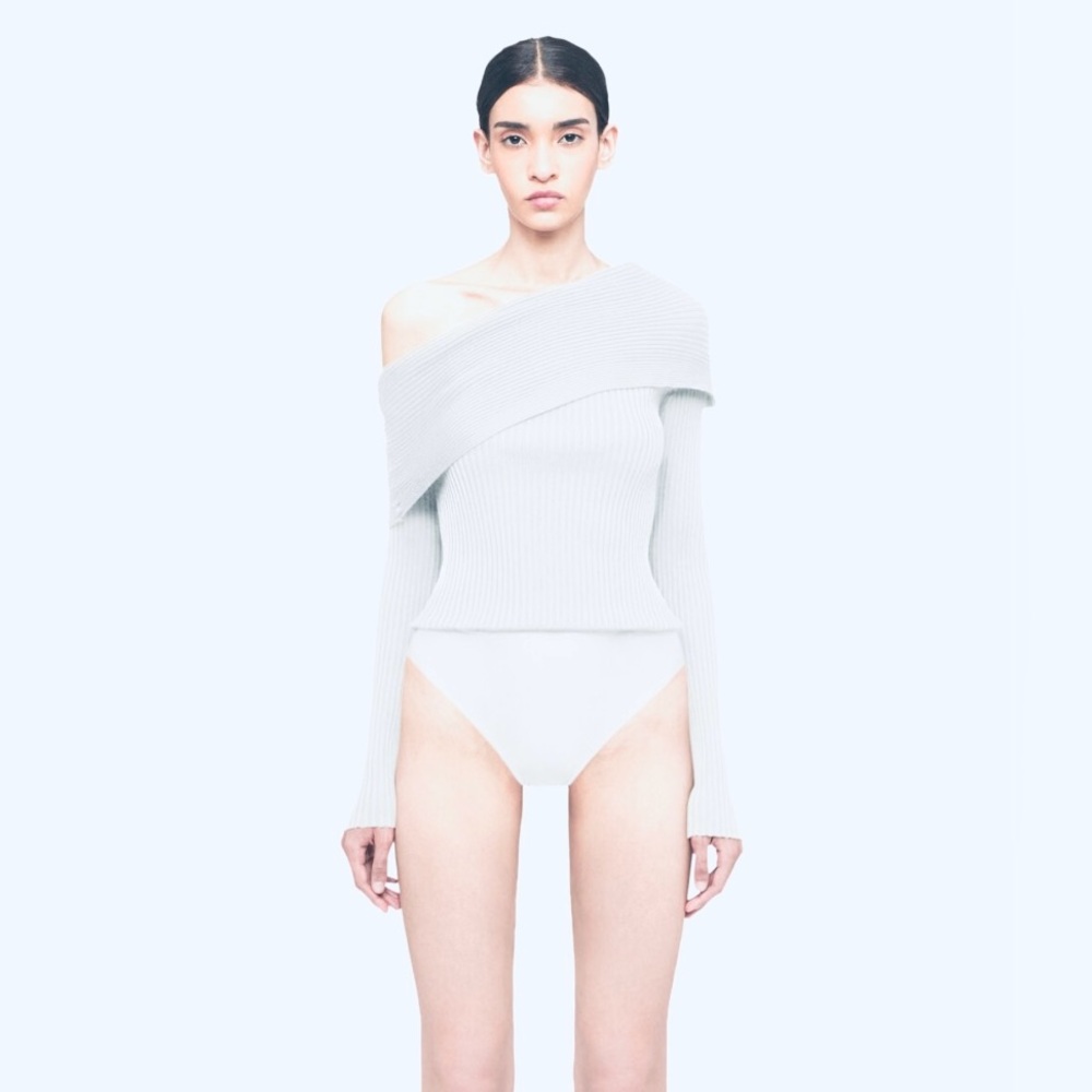 Elegant Off-Shoulder White Sweater bodysuit - NWOT